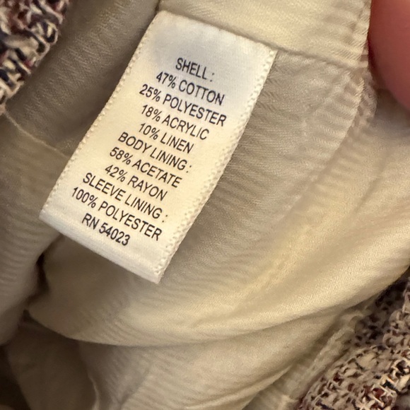 Banana Republic size 14 burgundy black cotton polo blend tweed jacket 3/4 sleeve - Picture 3 of 4